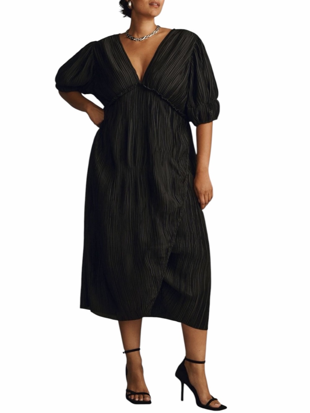 Anthropologie V-neck Pleated Slim Midi Dress Size 2X